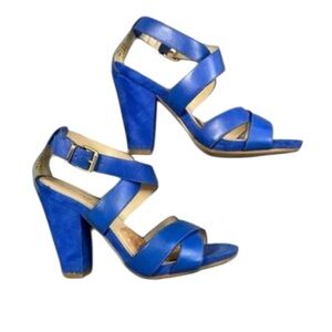 ALDO Stromquust blue leather suede cross straps heels sandals Sz 6